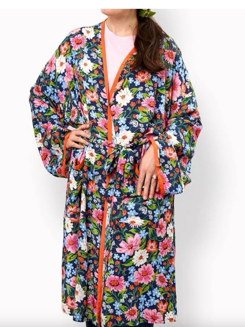Paper Source Floral Kimono Robe  Viscose | One Size